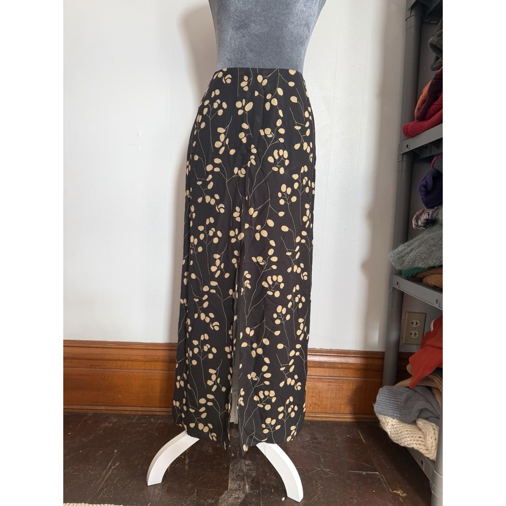 vintage banana republic Rayon Long Midi Maxi Skirt. Old Money Front Slit 2 Black